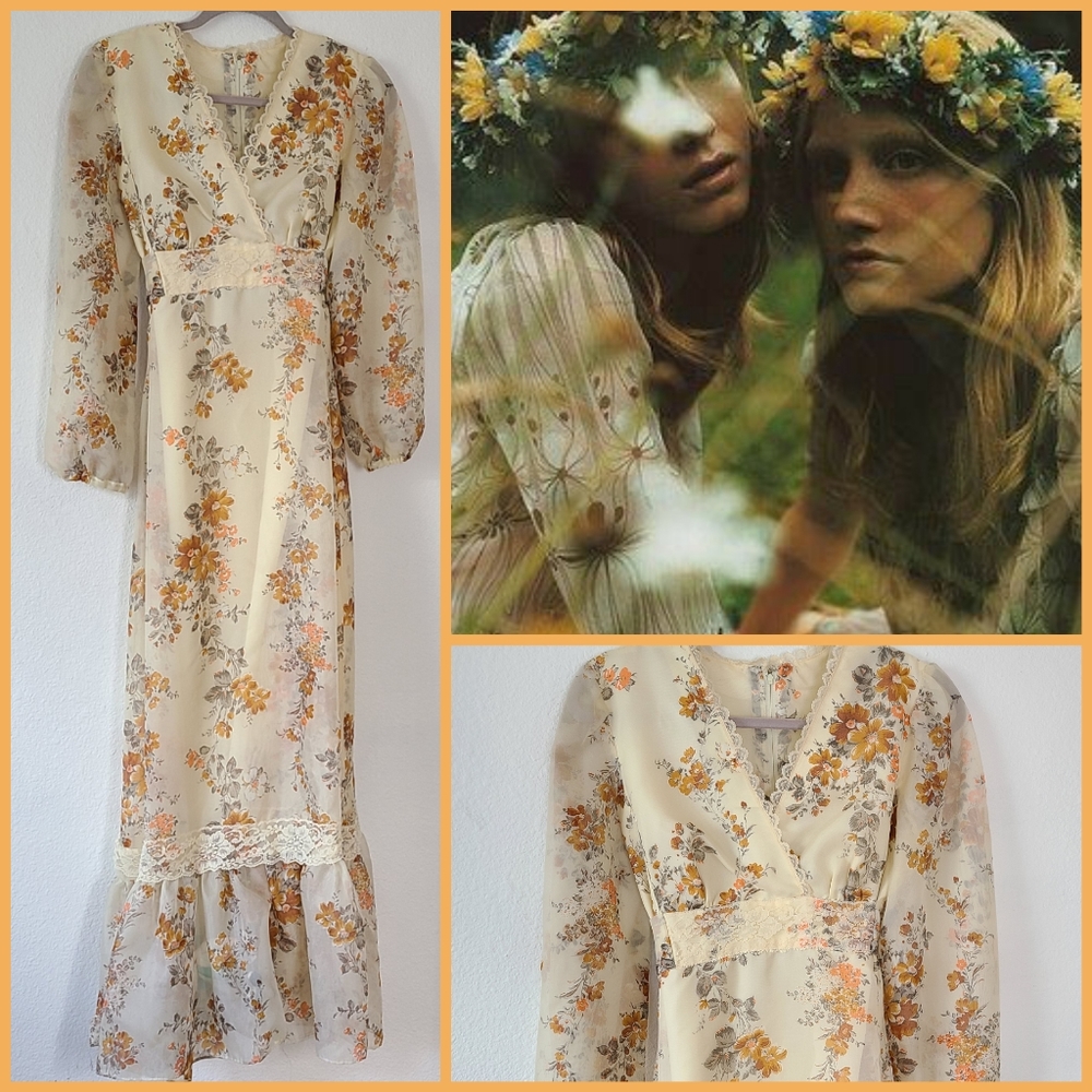 Vintage 60s floral maxi dress hipster bohemian